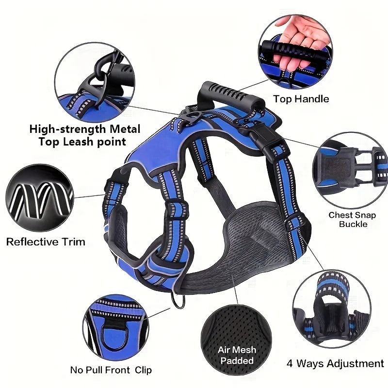 6 in 1 No-Pull Dog Harness And Leash Set Adjustable Reflective No-Choke Pet Oxford Vest with 2 Leash Clips And Easy Control Handl