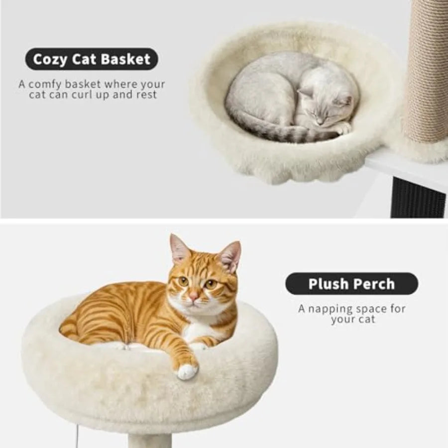 Multi-Level Cat Tree Tower with Cat Scratching Posts, Litter Box Enclosure, Cat Houses Condos, Hanging Cat Toys for Kittens, Adult