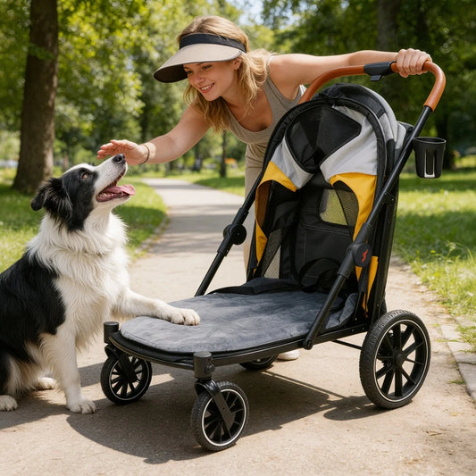 Large Foldable Pet Dog Stroller Rolling Dogs Cat Carrier for Senior Old Pet up to 42KG