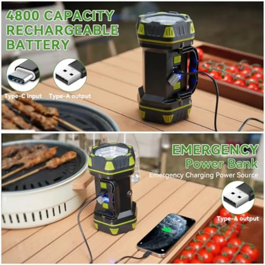 2 Pack Camping Lantern Rechargeable LED Camping Flashlight 4800 Capacity 8 Modes Portable Camping Light for Emergency Hurricane