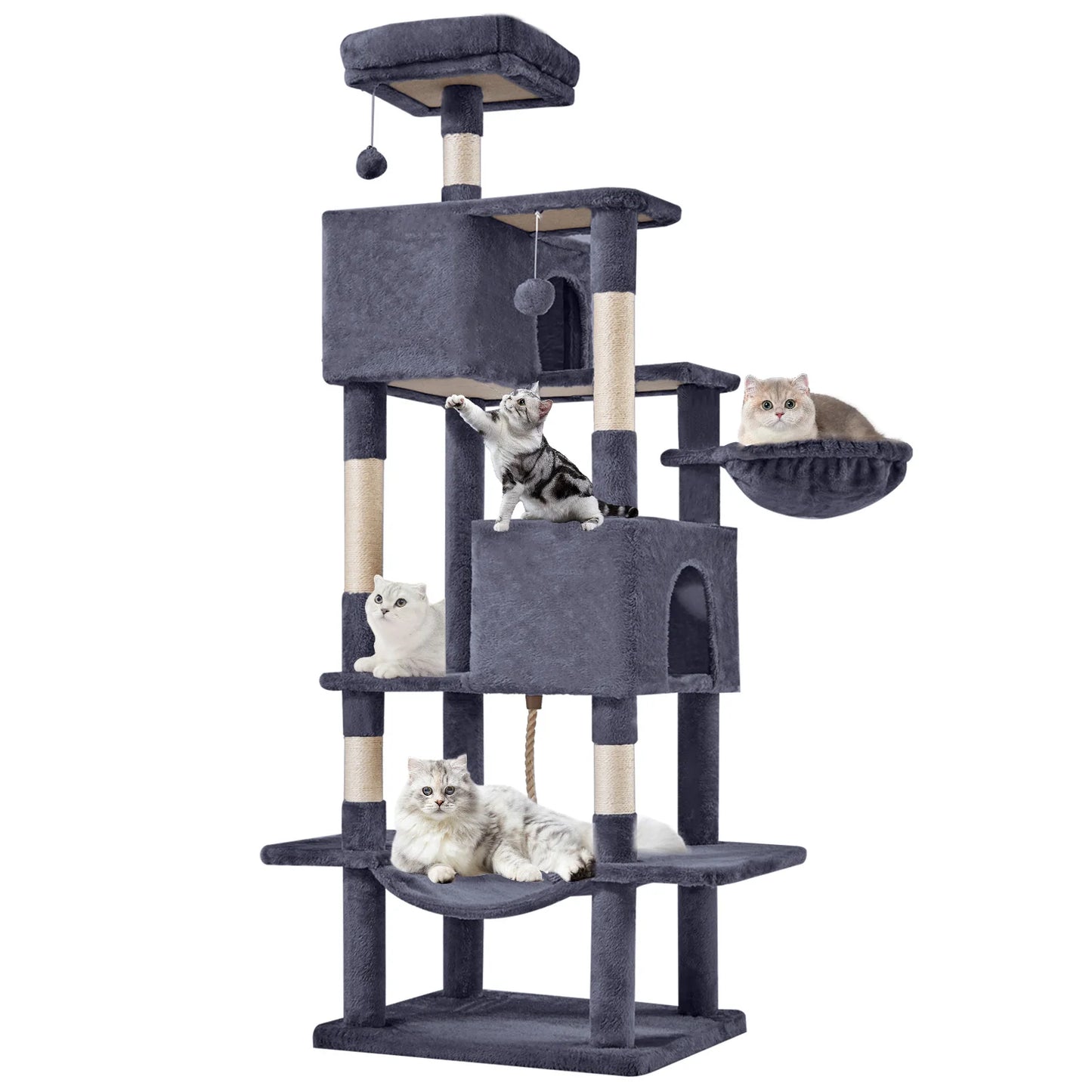 66 Inch Cat Tree Tower Multi-Level Cat Climbing Tower with Natural Sisal Scratching Posts, Pet Condo for Indoor Cats Kittens