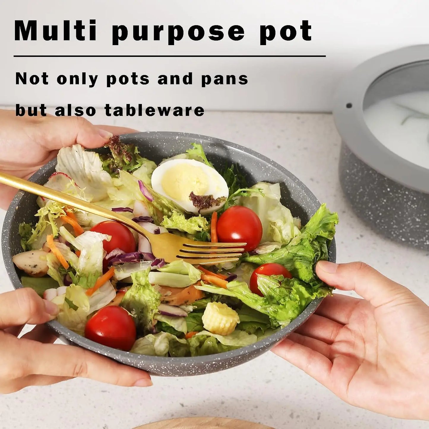 Gray Non Stick Pot and Pan Set with Removable Handle, Ceramic Cookware Set Detachable Handle, 5pcs Induction Kitchen Camping Station