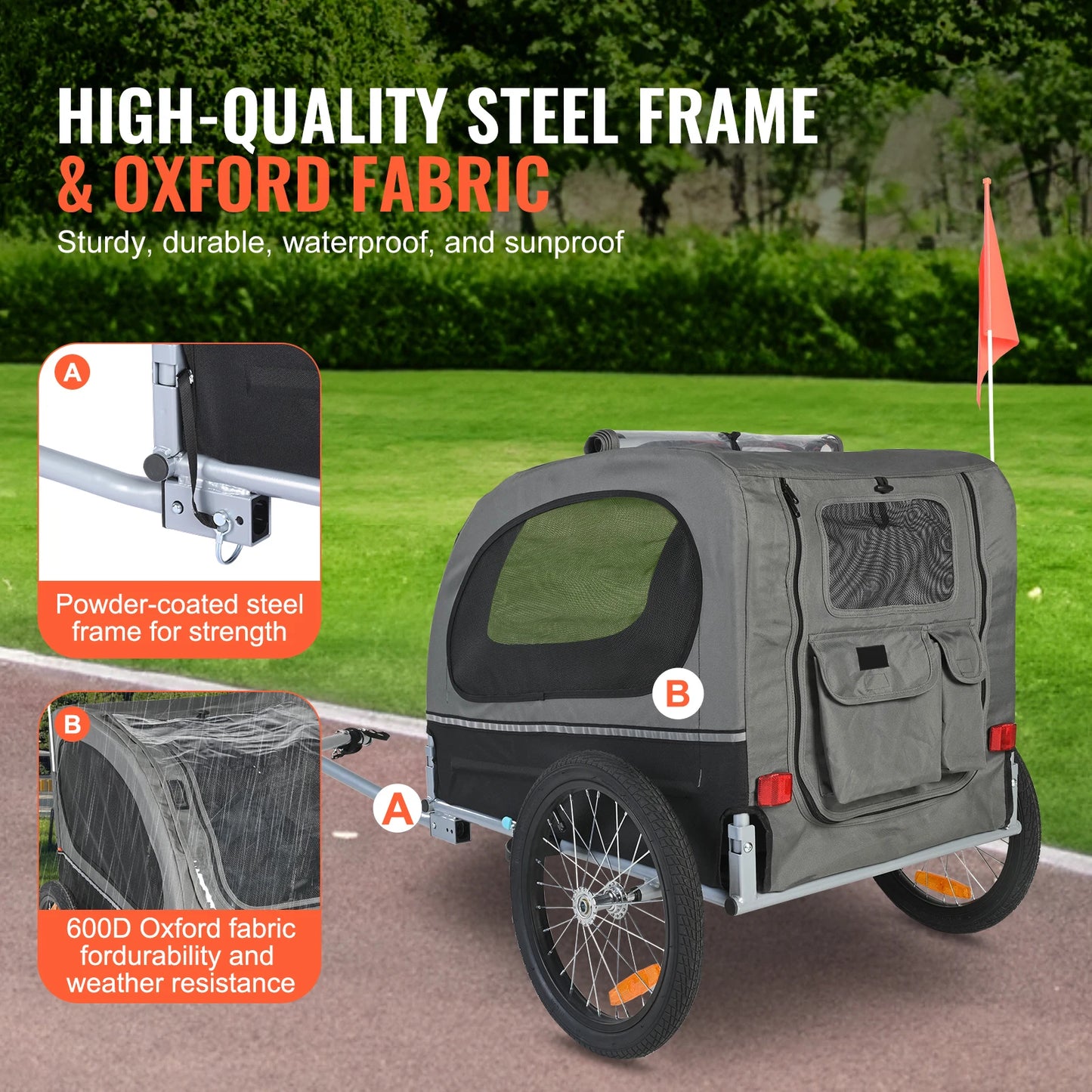 88lbs Dog Bike Trailer Pet Cart Bicycle Carrier With Wheels Coupler Reflectors Flag Collapsible to Store for Dogs