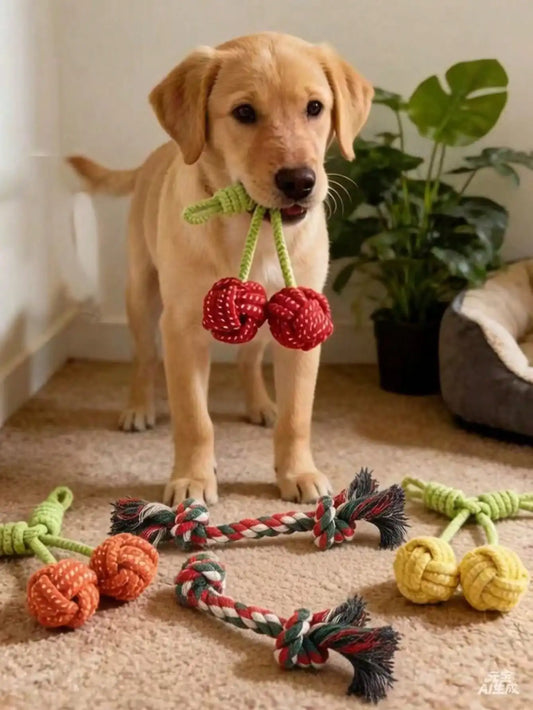 1pc Cute Cherry Dog Chew Toy, Durable Interactive Training Leash Toy, Suitable For Medium And Small Dogs Chewing And Interaction. Multi-Functional Chew Rope, For Indoor And Outdoor Training And Teeth Cleaning, Designed For He