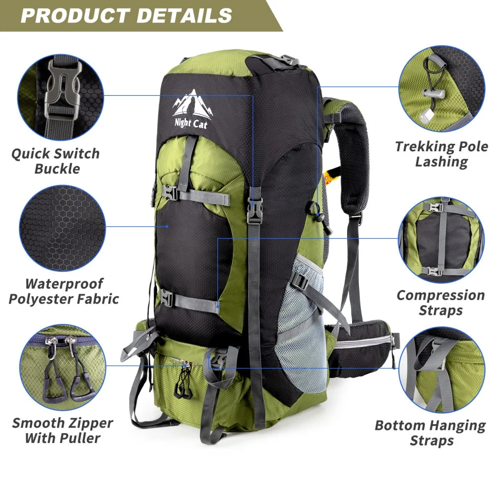 Hiking Backpacks Camping Backpacking Packs for Men Women Lightweight Outdoor for Mountaineering Traveling, No Internal Frame