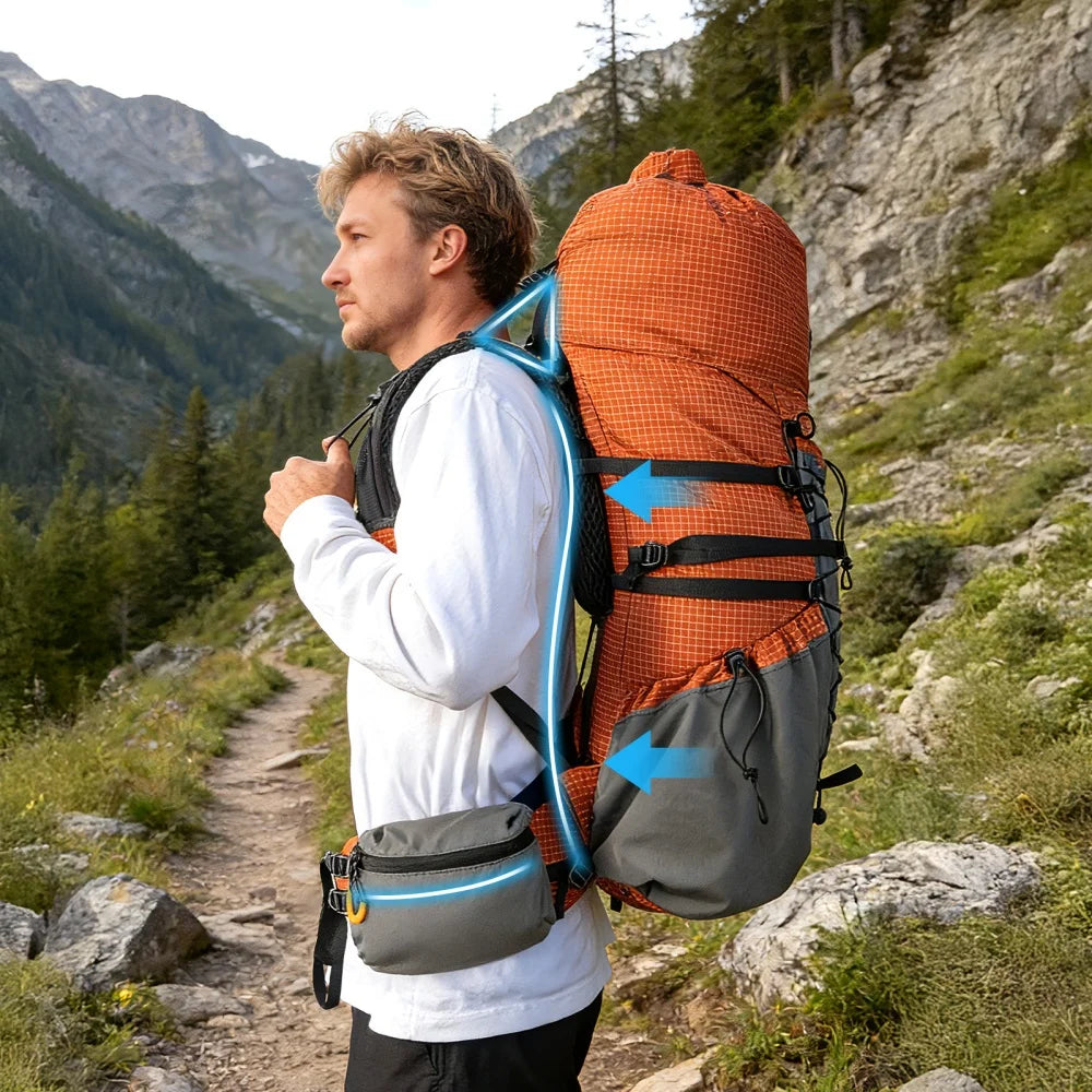 Internal-frame Hiking Backpack: 50L / 60L / 70L Roll Top Lightweight Travel Backpack with Rain Cover for Men Women Hiking Camping Backpacking