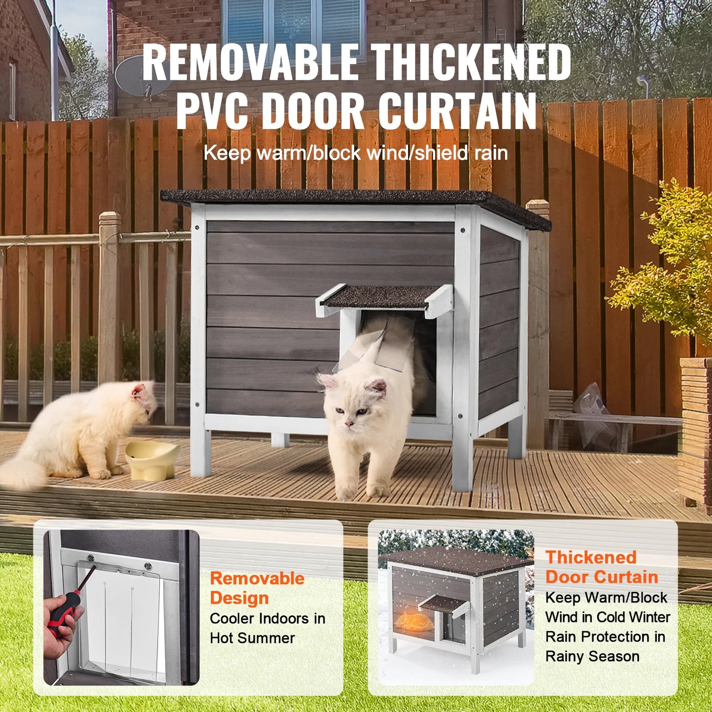 Outdoor Cat House Weatherproof, Feral Cat Shelter for Cat Outdoor Wooden Cat Rabbit House with All-Round Foam Insulated