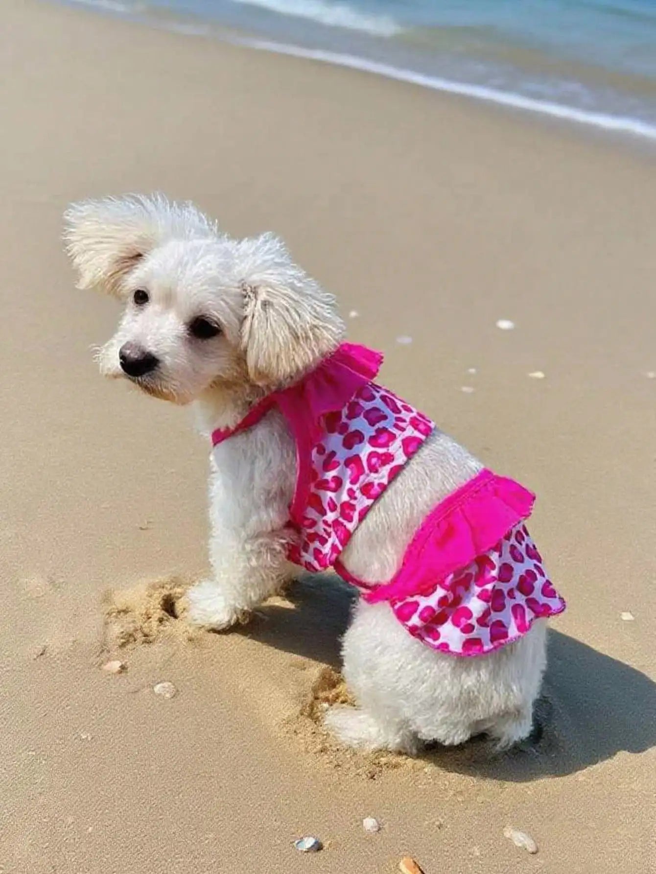Pet Dog Apparel: Camisole Lace Printed Dress For Daily Wear & Outdoor Photoshoots; Dog Beach Bikini Spaghetti Strap Dress; Cute Small Dog Outdoor Going-Out Dresses - Summer Outfit, Pet Photography Prop & Canine Clothes