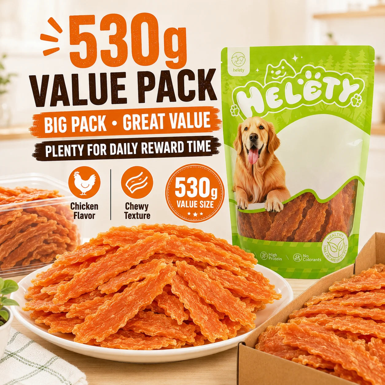 Pet Dog Snack Dental Chew – Chicken Jerky, Extra Large Value Pack, 530g,Dog Treats