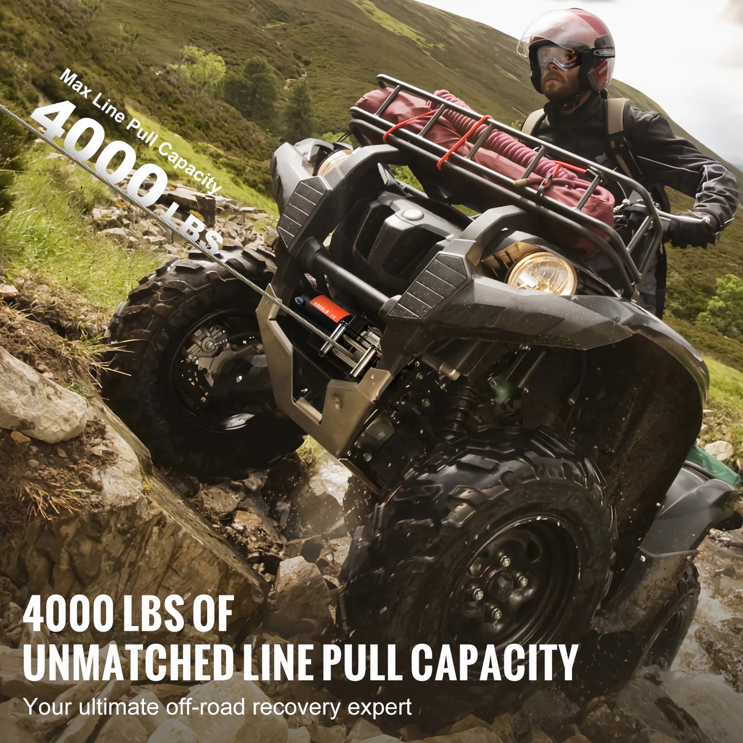 4000lbs Electric Winch with 39 Ft 7 Strands Steel Cable Wireless & Wired Remote Control ATV/UTV Winch for Truck Towing