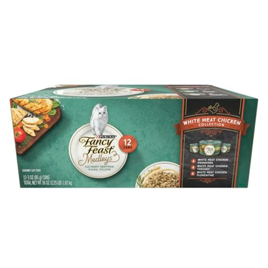Wet Cat Food Variety Pack, Medleys White Meat Chicken in Sauce Collection - Pack of 12/3 oz. Cans