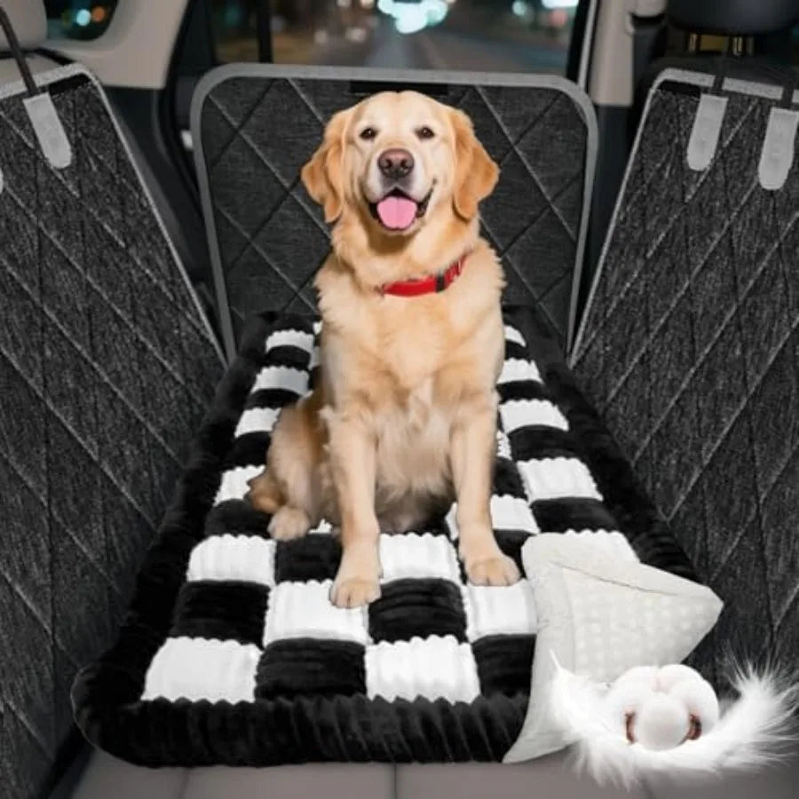 Dog Car Seat Cover 600D Heavy Duty Waterproof Pet Back Seat Extender with Hard Bottom Nonslip Scratch Proof Dog Hammock Machine