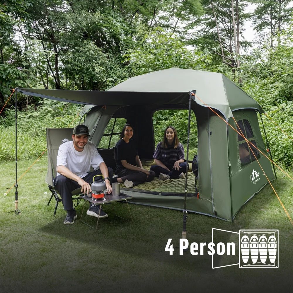4 Person Pop Up Camping Tent, Blackout Cabin Tent with Vestibule & Rainfly, Waterproof Instant Easy Setup Family Tent, Dark Room Outdoor Tent for Camping, Hiking, Backyard