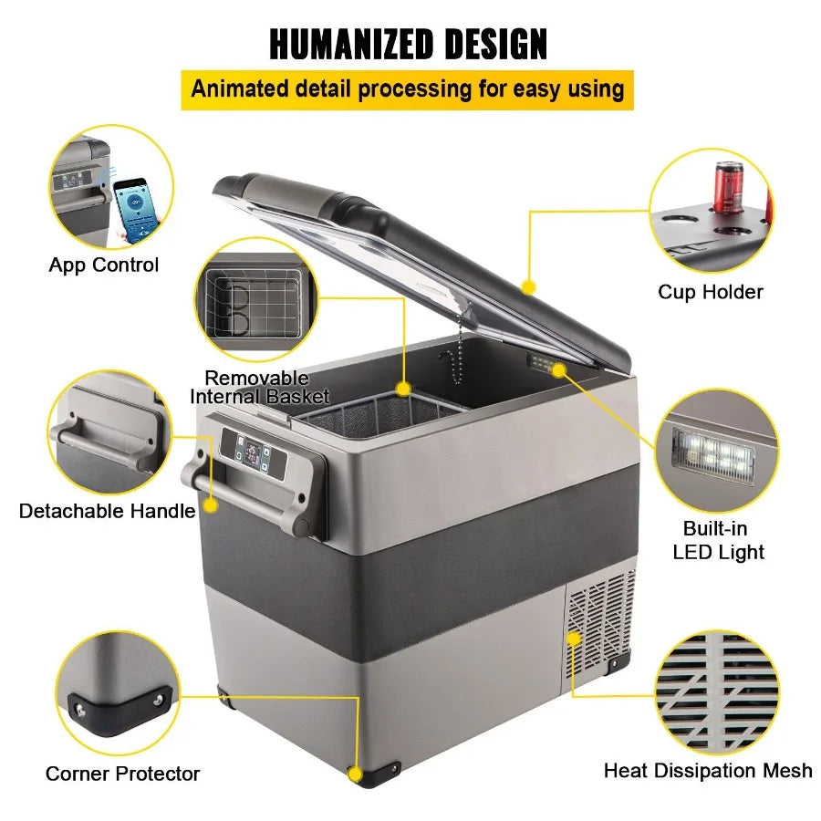 12 Volt Refrigerator 58 Qt Dual Zone Portable Freezer Cooler with 12/24V DC and 110-240V AC for Car Truck RV Camping Home Use