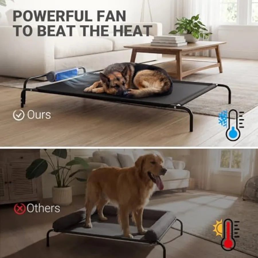 Elevated Outdoor Dog Bed with Fan - Cooling Dog Bed for Dogs Waterproof Cot Easy to Assemble 3 Wind Speed Raised Dog Bed