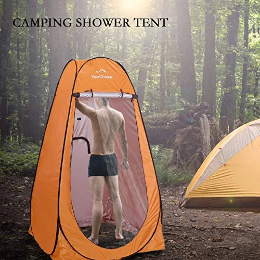 Pop-Up Privacy Shower Tent 3.9 x 3.9 x 6.2FT Portable Camping Changing Room Instant Setup Outdoor Shelter with Silver Coating