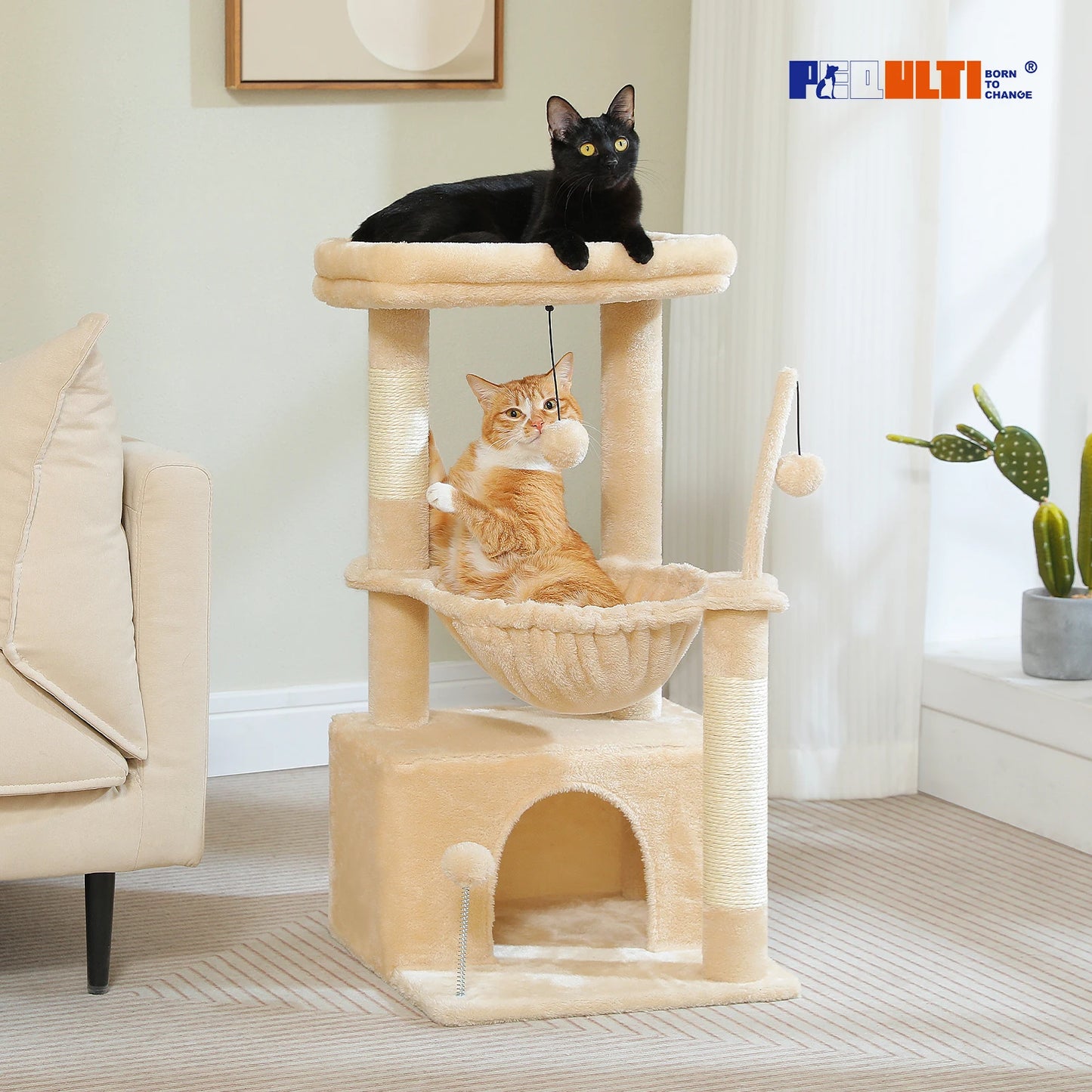 Cat Tree with Natural Sisal Scratching Post, Comfortable Condo, Spacious Top Perch, Cat Accessories, Toy, Cat Tower for Indoor Cats
