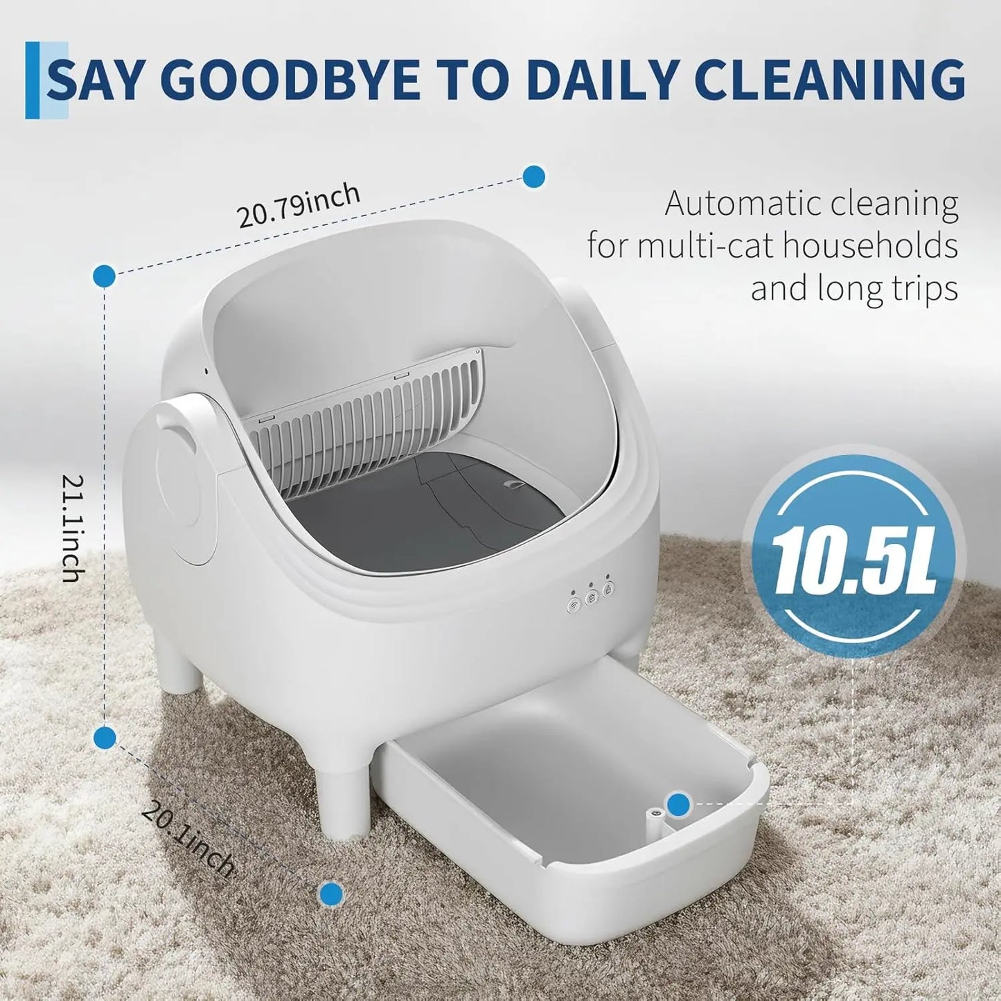 APP-Controlled Automatic Self-Cleaning Cat Litter Box, 10.5L Odor-Free Waste Disposal, Pet Toilet for Cat Hygiene, Pet Products