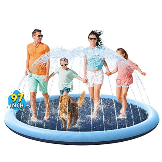 Non-Slip Splash Pad for Everyone and Pets, Thickened Sprinkler Pool Summer Outdoor Water Toy Backyard Fountain Play Mat for Everyone, Including Pets 97"