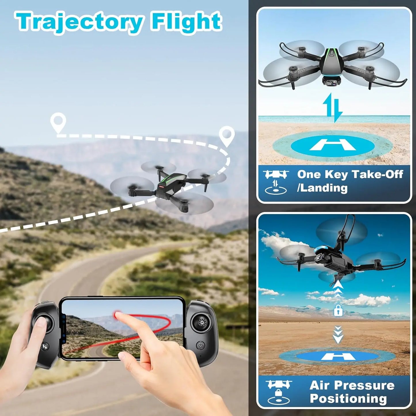1080P HD Foldable Drone With Camera for Adults, 2 Batteries, Carrying Case, Stable Hover & Trajectory Flight
