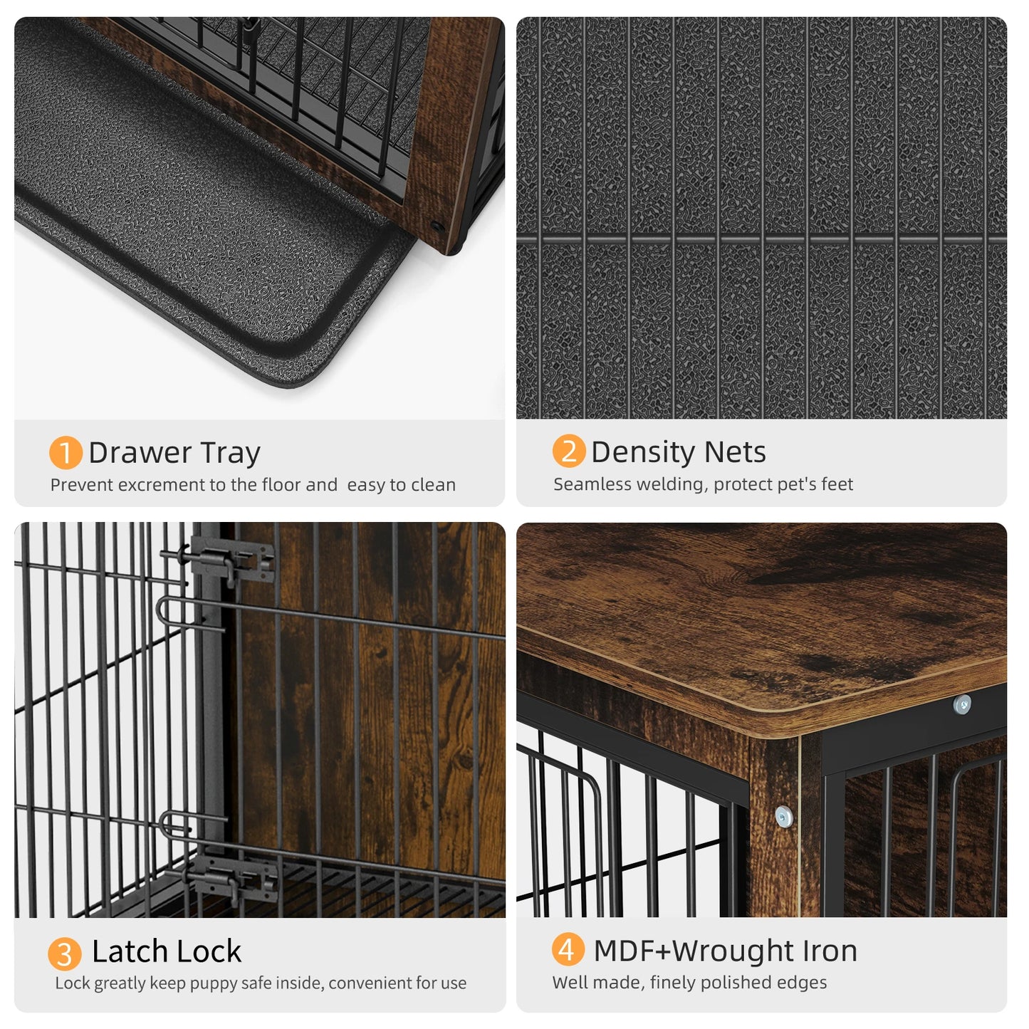 Large Elevated Dog Crate Wooden Dog Kennel Cage Pet House End Table with Double Door and Removable Tray Rustic Furniture Indoor