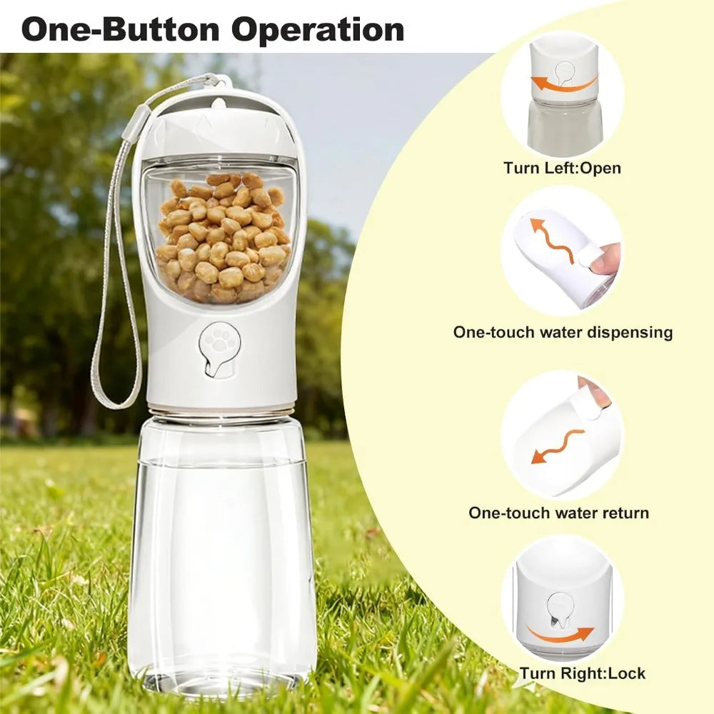 2-in-1 Portable Dog Water Bottle & Food Container, BPA Free, 12oz, Leakproof for Travel, Hiking, Walks