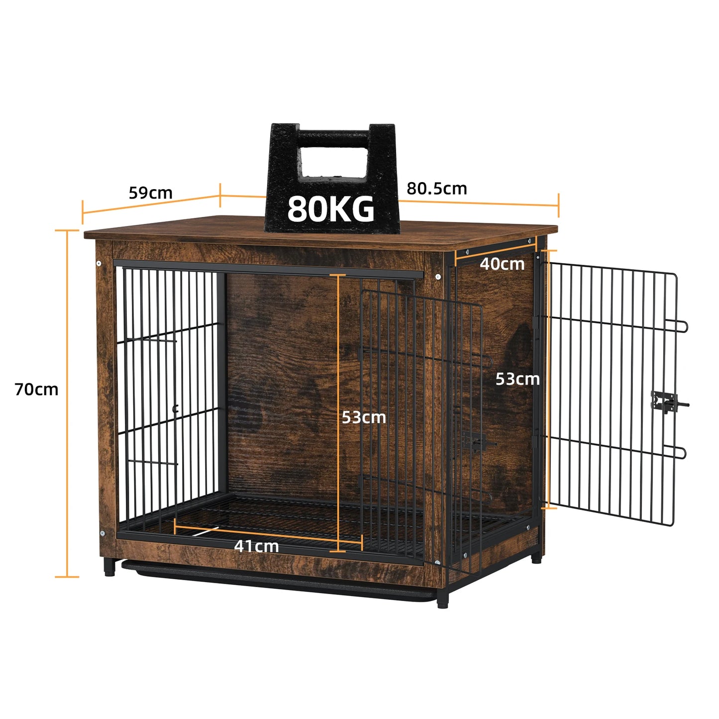Modern Furniture Dog Cage, Pet Crate End Table, Indoor Wooden Kennel with Double Doors & Removable Tray for Small/Medium Dogs