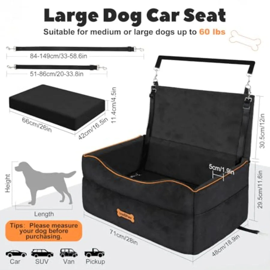 Dog Car Seat Dog Booster Seat Under 50lbs or 2 Dogs Washable Pet Car Seats with 2 Safety Easy Dogs Sofa Bed Cushion