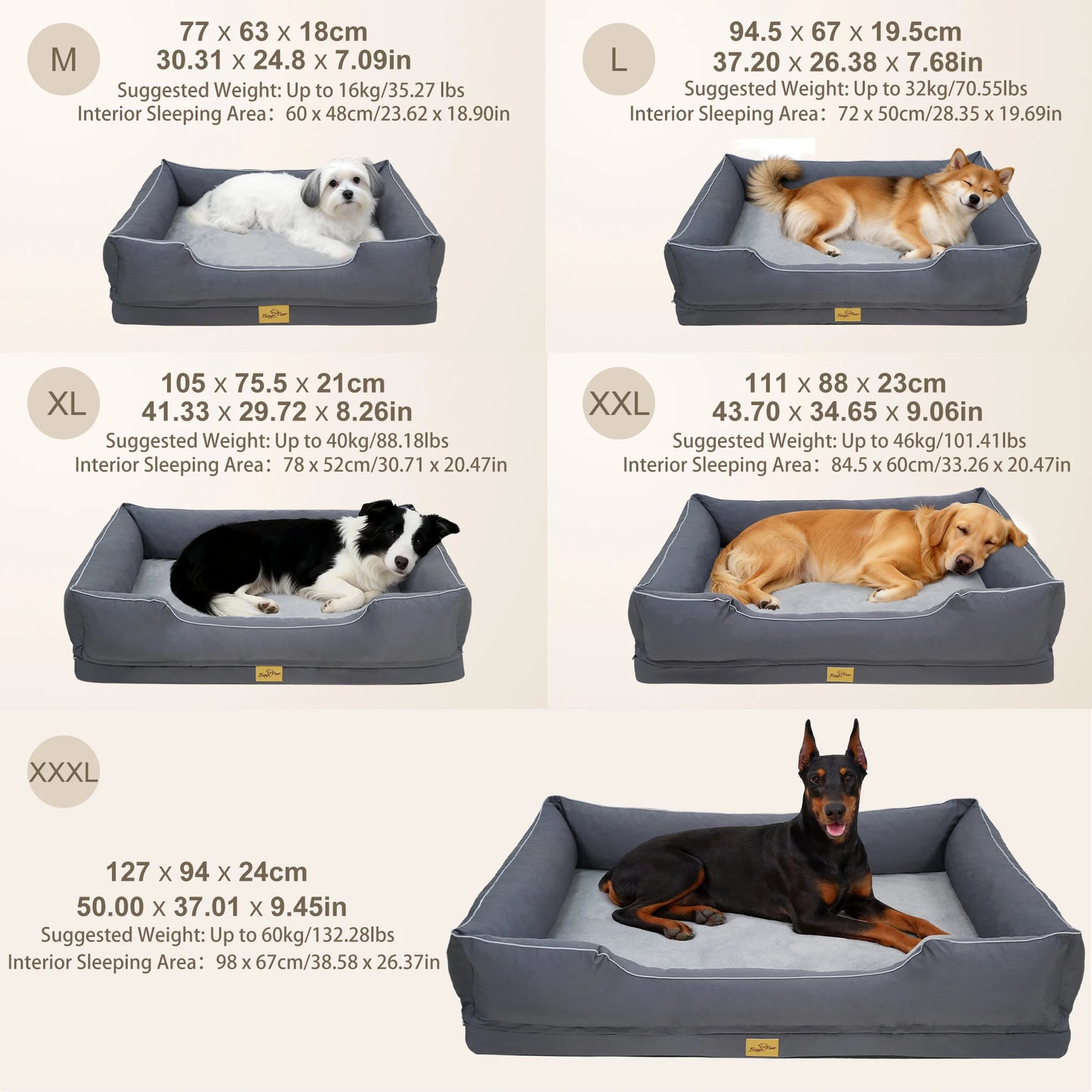 Jumbo Large Orthopedic Dog Bed Waterproof Pet Crate Couch Bolster Calming Nonslip Bottom