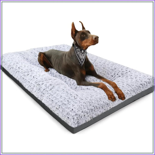 Deluxe Washable Dog Bed for Large Dogs, 35 x 23 Inch Crate Mat, Comfy Fluffy Kennel Pad, Anti-Slip, Grey