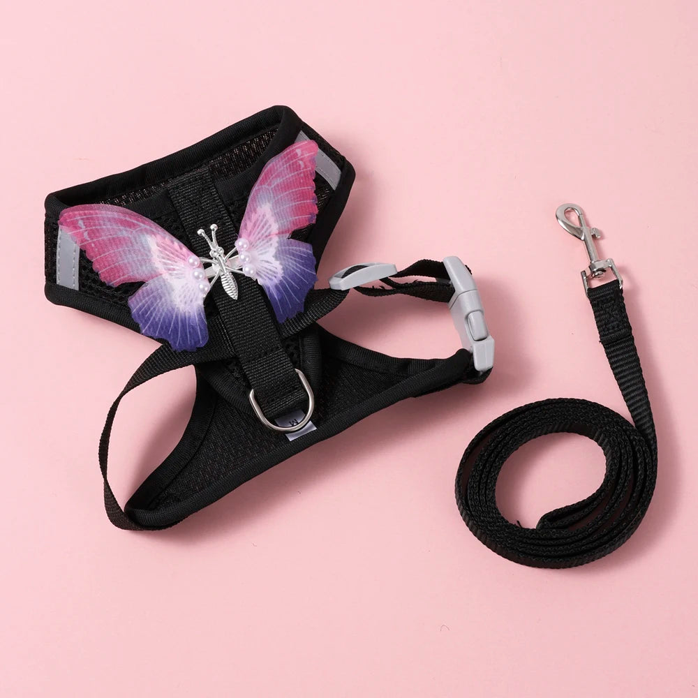 New Breathable Cute Cat Harness Set Butterfly Small Dog Harness Set Walk Outdoors Puppy Chest Vest Leash Accessories