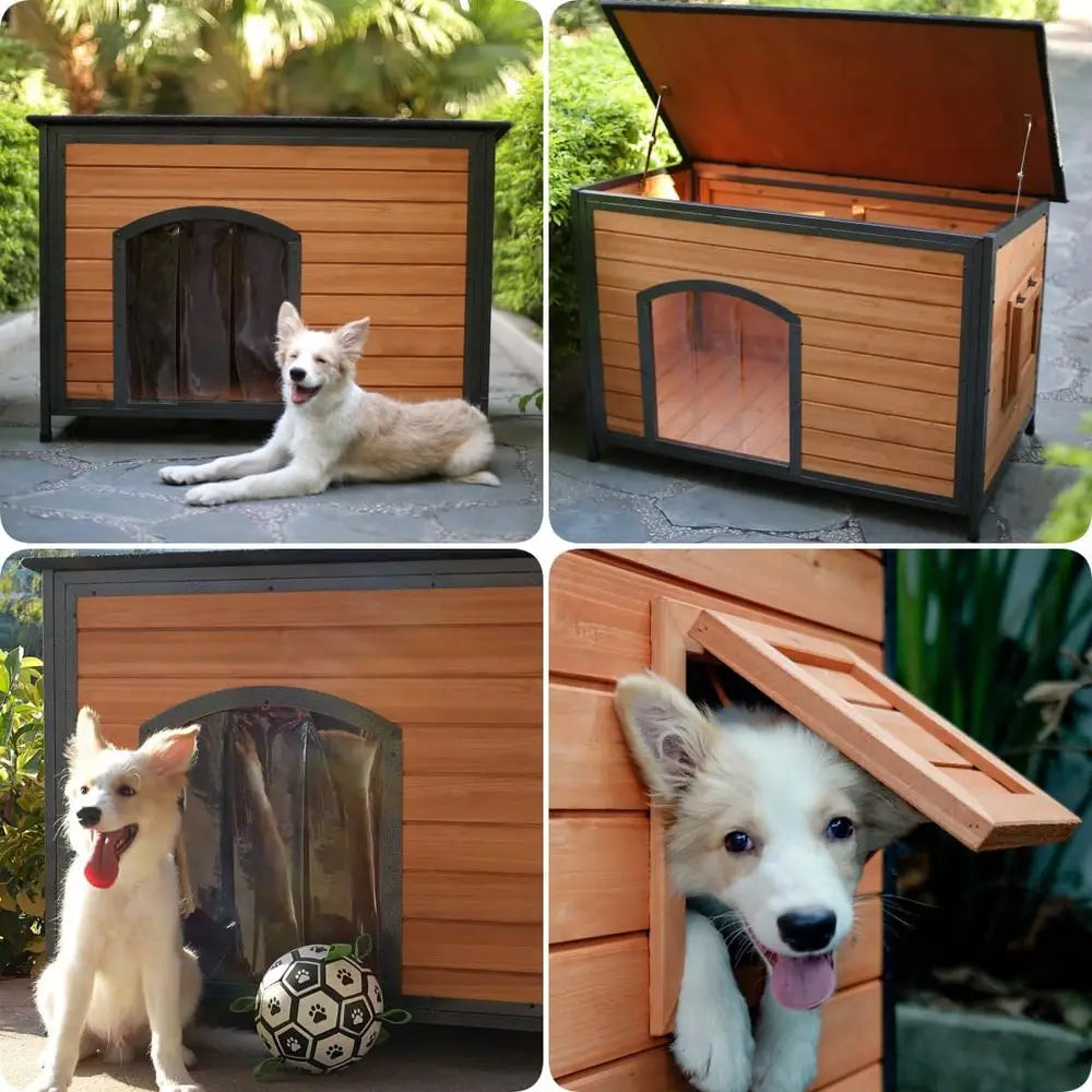 Dog House Outdoor Weatherproof 43.3" L Chew-Proof Dog Kennel or Small, Medium, Large Dogs with Strong Metal Chew-Proof and Raised Design