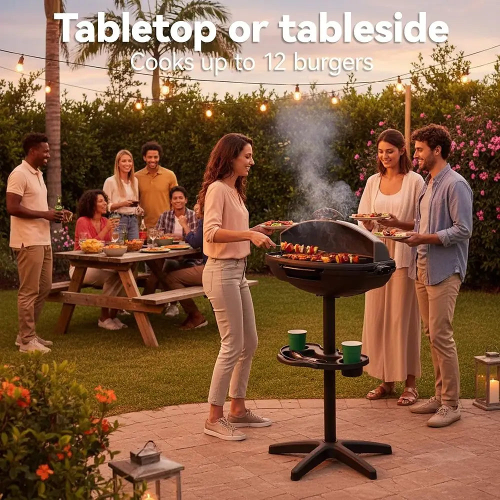 Portable Non-Stick Electric Grill for Indoor & Outdoor Use, 1500W with Smart Temp Control, Ideal for Balcony, Backyard, and Camping