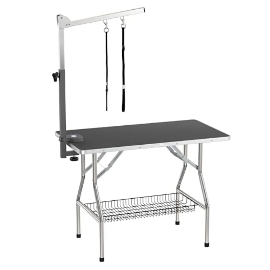 Foldable Dog Pet Grooming Table with Heavy Duty Stainless Steel Frame 38" Medium Size Black 38x22 Ideal for Home or Salon Use