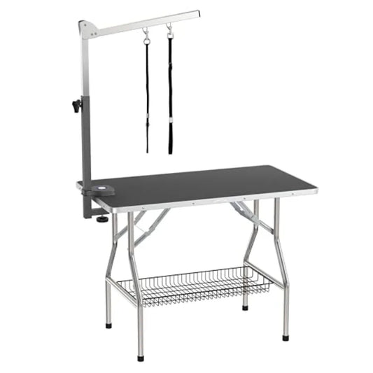 Foldable Dog Pet Grooming Table with Heavy Duty Stainless Steel Frame 38" Medium Size Black 38x22 Ideal for Home or Salon Use