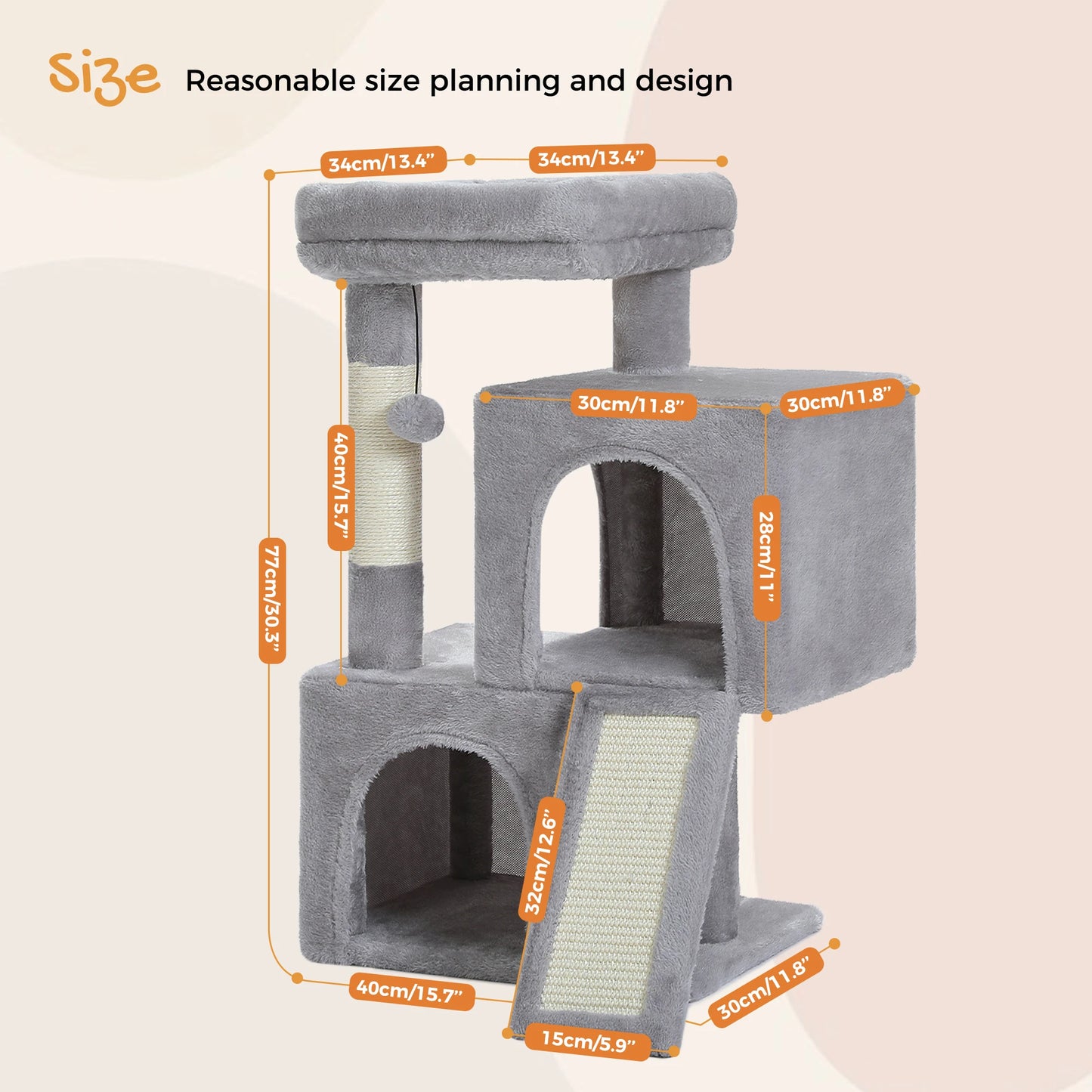 Cat Tree with Natural Sisal Scratching Post, Comfortable Condo, Spacious Top Perch, Cat Accessories, Toy, Cat Tower for Indoor Cats