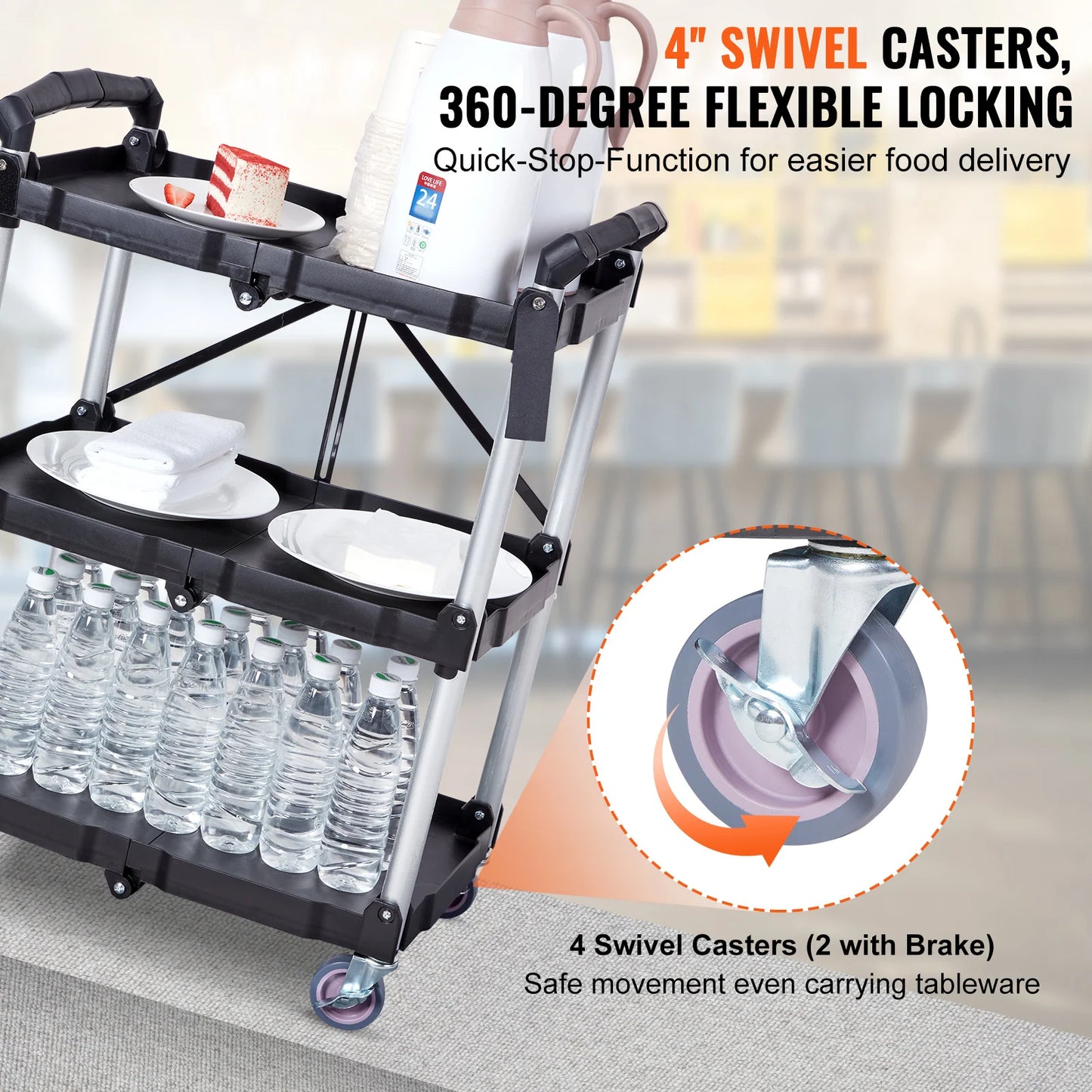 3-Tier Folding Rolling Utility Cart Storage Shelf Movable Gap Rack Serving Cart Slide Organizer for Kitchen Bathroom