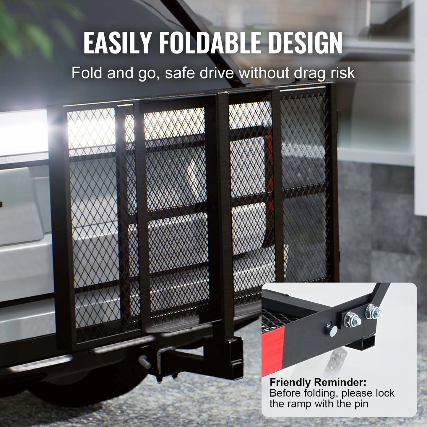 Hitch Mount Cargo Carrier Hitch Cargo Rack with Folding Ramp 500LBS Mobility Scooter Carrier Fit 2" Hitch Receiver