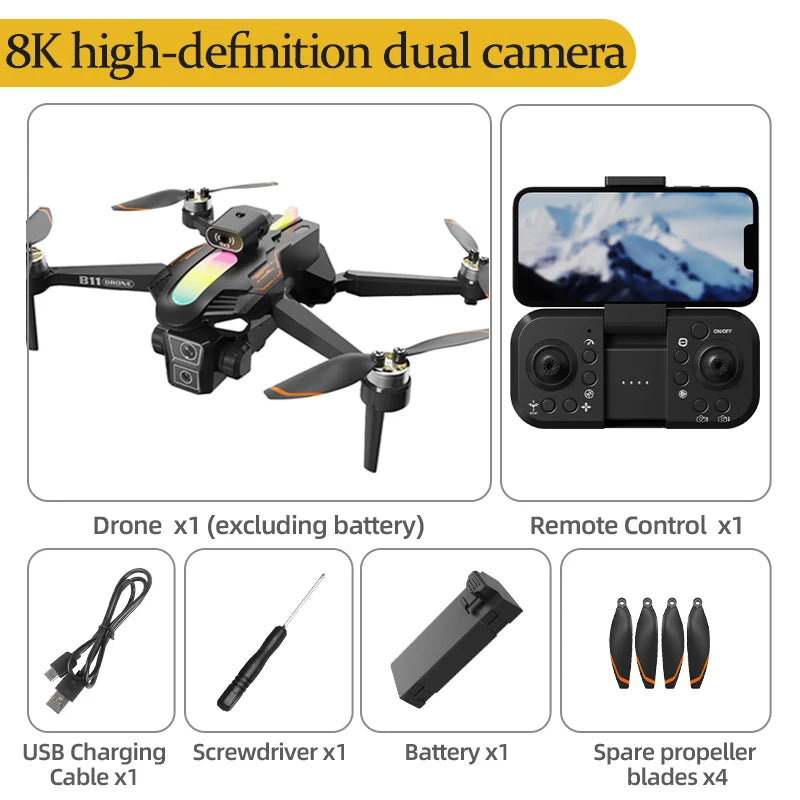 2026 B11 Pro WiFi FPV Drone - Dual 4K/1080P Camera, Wide-Angle HD, Altitude Hold, Foldable Quadcopter RC Helicopter Toy