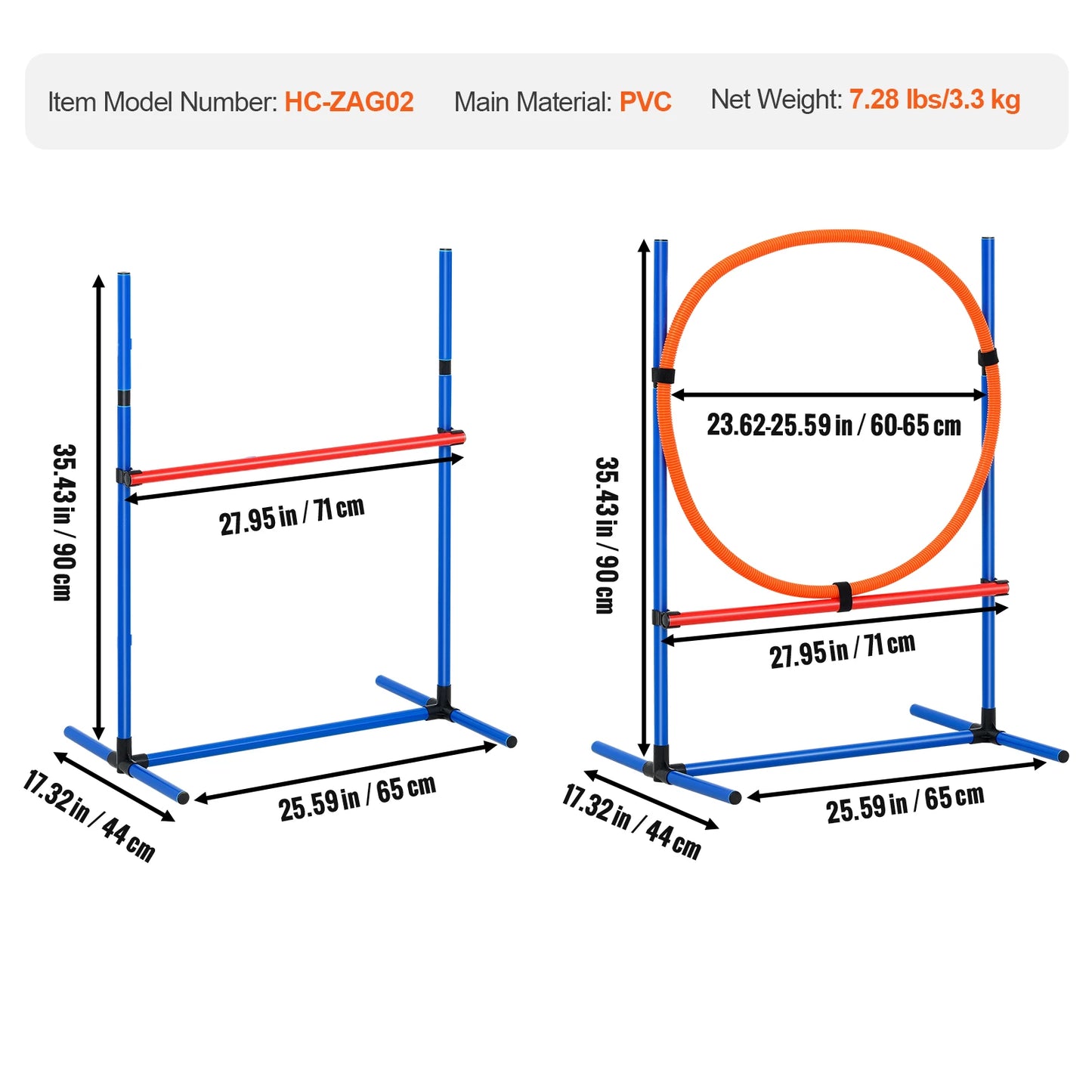 Dog Agility Training Equipment 4 PCS Set with Adjustable High Hurdles 6 Weave Poles Jump Ring Square Pause Box Whistle