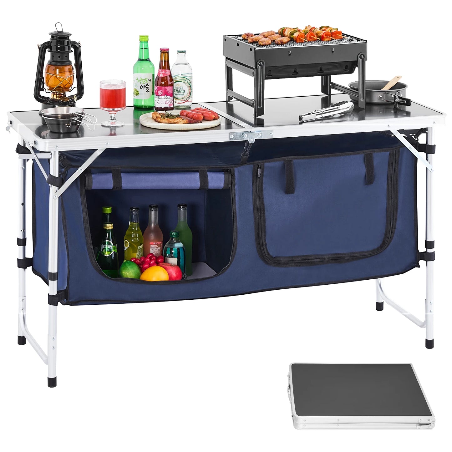 Camping Kitchen Table Folding Outdoor Cooking Table Aluminum Lightweight Portable Cook Station Foldable Camp Table