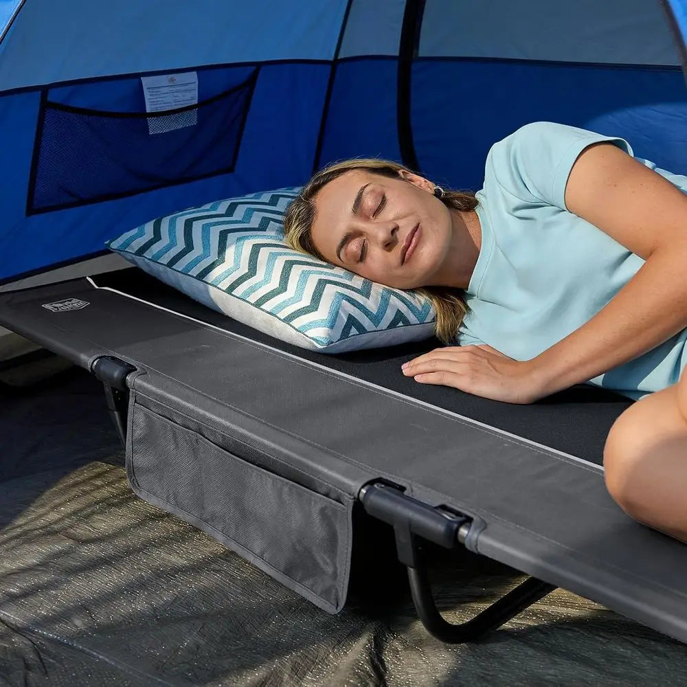 Lightweight Portable Camping Cot with Zipper Closure, Carry Bag, Supports Up to 225lbs, Black