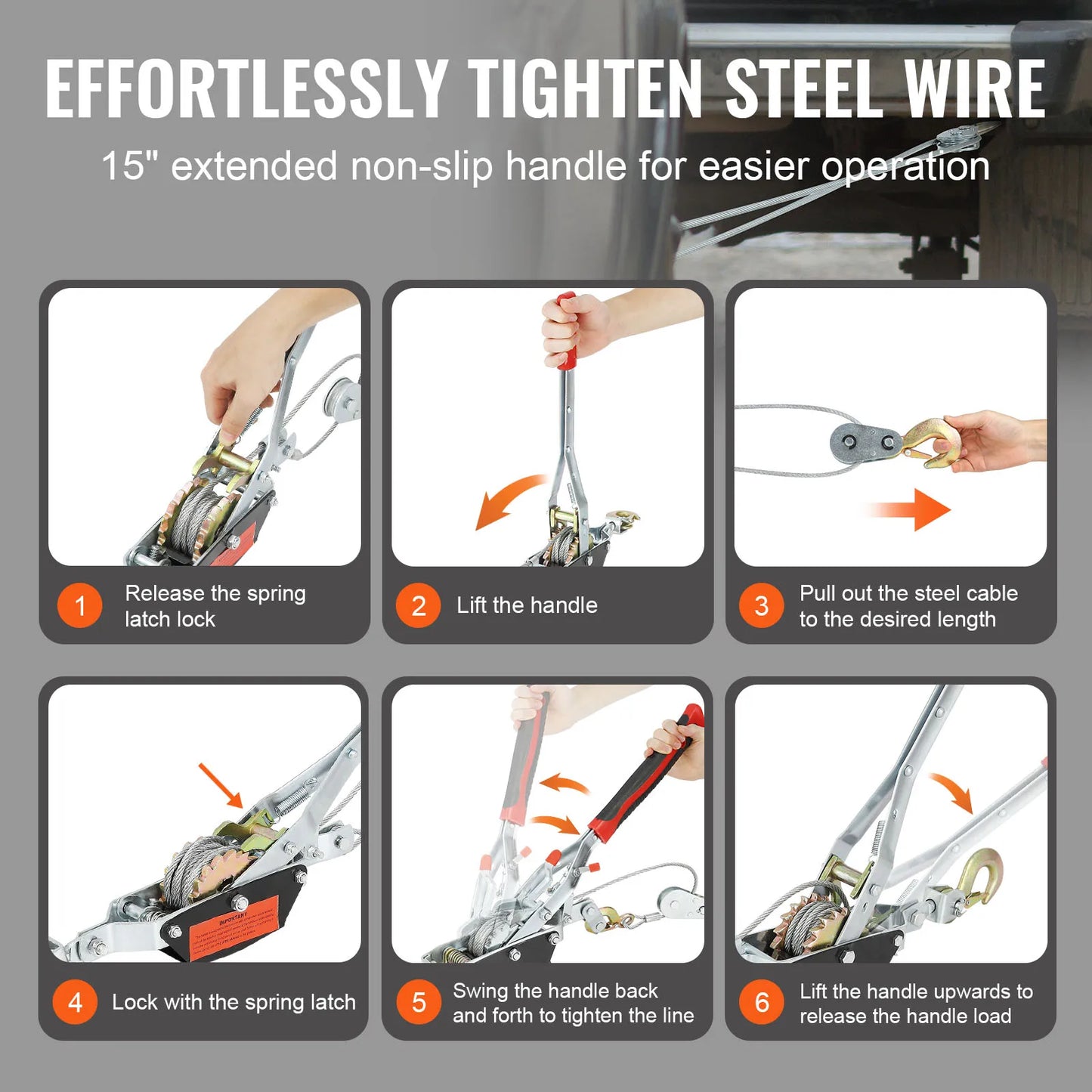 Come Along Winch 2/4/5 Ton Pulling Capacity Heavy Duty Ratchet Automotive Hoist Power Cable Puller for Vehicle Rescue