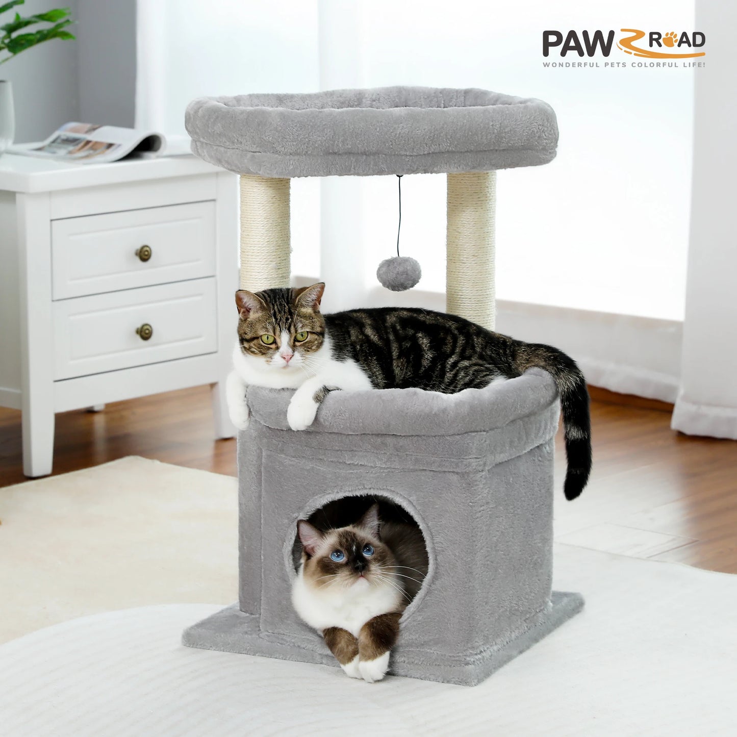 Cat Tree with Natural Sisal Scratching Post, Comfortable Condo, Spacious Top Perch, Cat Accessories, Toy, Cat Tower for Indoor Cats