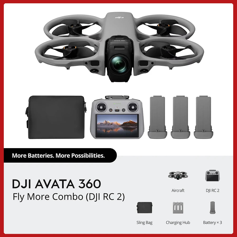 Avata 360 DJI Drones Dual Modes 360° & Single Lens Drone With 1-Inch 8K 360° Imaging for FPV & Aerial Filming 360° Camera Drone With Propeller Guard Elevate 360° View O4+ FHD Video Transmission