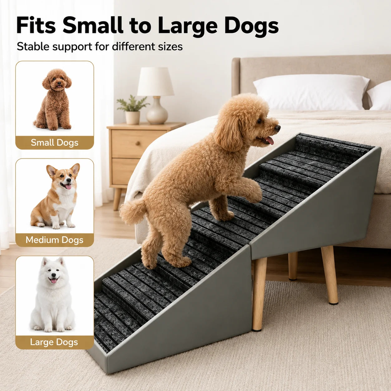 6 Step Dog Stairs Pet Ramp for Bed and Sofa Foldable Ottoman Non-Slip Steps for Small, Medium, Large Dogs Indoor Furniture Access