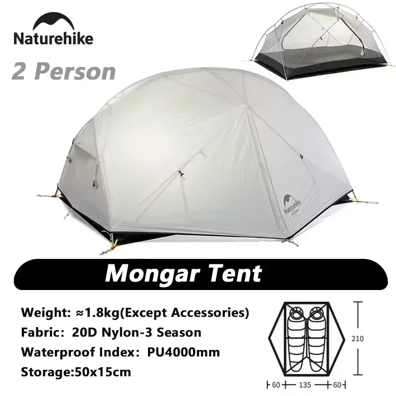 Mongar 2 Person Tent 20D Nylon 210T Waterproof Ultralight Camping Hiking Tent with Mat Backpacking Travel Tent