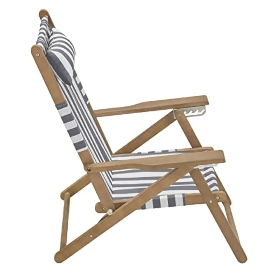 Beach Chair - Outdoor Weather-Resistant Wood Folding Chair With Backpack Straps - 4-Position Reclining Seat - Beach Essentials