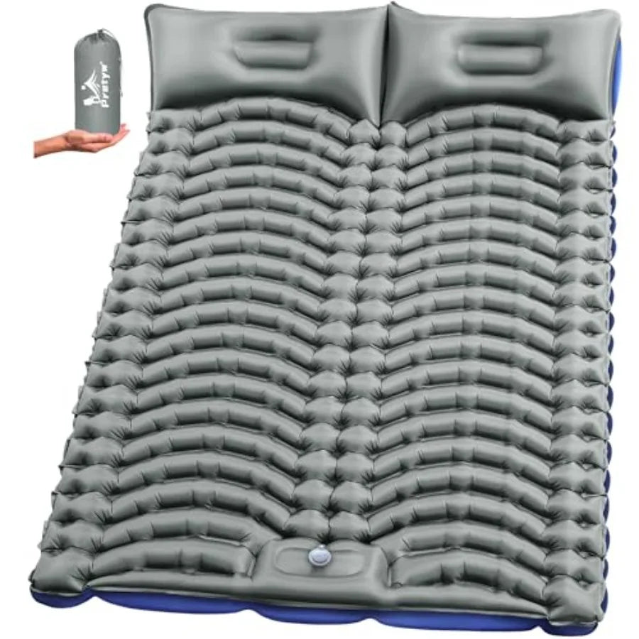 Double Sleeping Pad for Camping - Ultralight Camping Mattress with Pillow Built-in Feet Pump Compact Inflatable 2-Person Portable