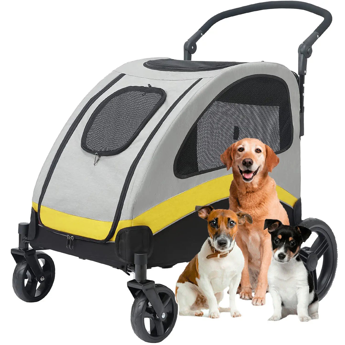 M-XL Dog Stroller Ultra-large 4 Wheels Pet Jogger Wagon Foldable Cart Travel Trolley Outdoor Animal Carrier Load Up To 55 kg